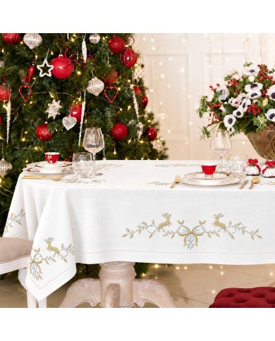 Tovaglia 12 posti ricamata Natale art. Cadeaux 5