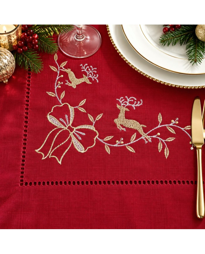 Tovaglia 12 posti ricamata Natale art. Cadeaux 5