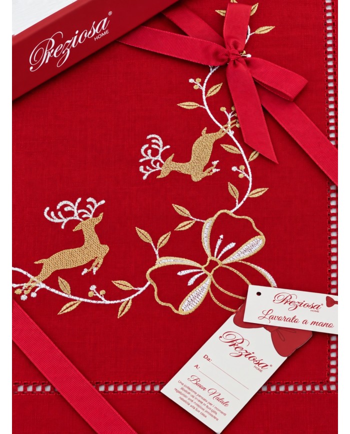 Tovaglia 12 posti ricamata Natale art. Cadeaux 5
