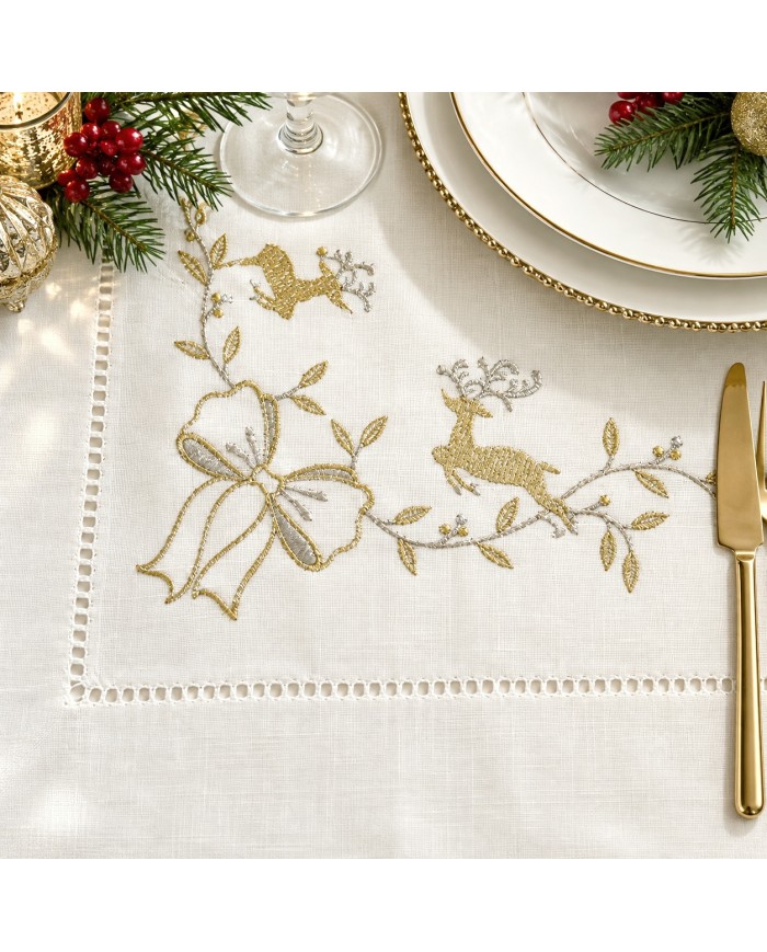 Tovaglia 18 posti ricamata Natale art. Cadeaux 5