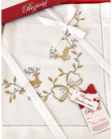 Tovaglia 18 posti ricamata Natale art. Cadeaux 5