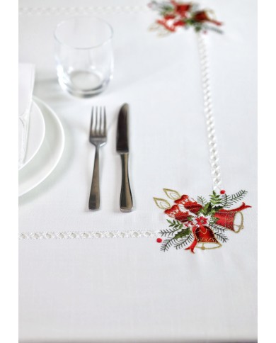 Tovaglia ricamata Natale 12 posti con tovaglioli art. 5297
