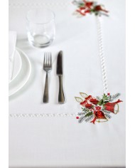 Tovaglia ricamata Natale 12 posti con tovaglioli art. 5297