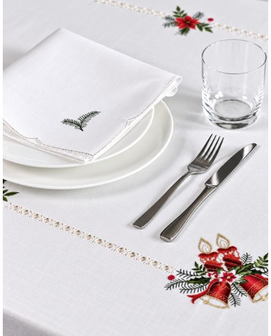 Tovaglia ricamata Natale 12 posti con tovaglioli art. 5297