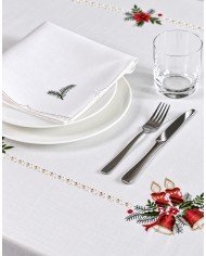 Tovaglia ricamata Natale 12 posti con tovaglioli art. 5297