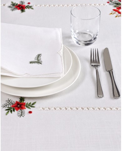 Tovaglia ricamata Natale 18 posti con tovaglioli art. 5297