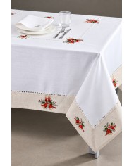 Tovaglia ricamata Natale 18 posti con tovaglioli art. 5297