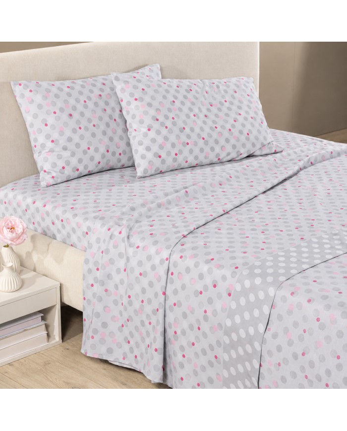 Completo lenzuola matrimoniale 100% cotone Caleffi Pois