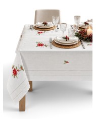 Tovaglia con tovaglioli 12 posti ricamata Natale art. 3886 Silver