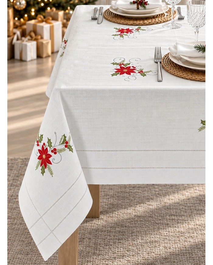 Tovaglia con tovaglioli 12 posti ricamata Natale art. 3886 Silver