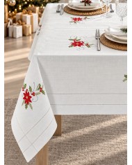 Tovaglia con tovaglioli 12 posti ricamata Natale art. 3886 Silver
