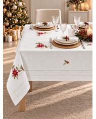 Tovaglia con tovaglioli 12 posti ricamata Natale art. 3886 Silver