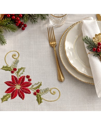 Tovaglia con tovaglioli 12 posti ricamata Natale art. 3886 Gold