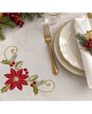 Tovaglia con tovaglioli 12 posti ricamata Natale art. 3886 Gold