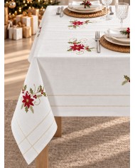 Tovaglia con tovaglioli 12 posti ricamata Natale art. 3886 Gold