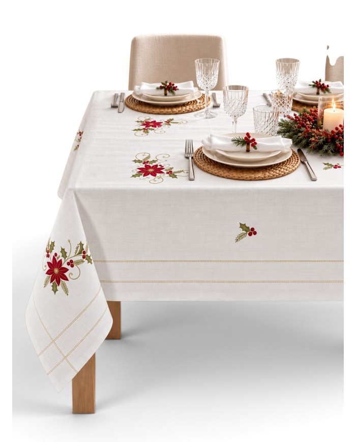 Tovaglia con tovaglioli 12 posti ricamata Natale art. 3886 Gold
