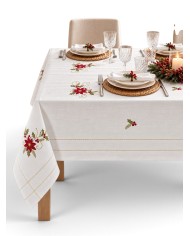 Tovaglia con tovaglioli 12 posti ricamata Natale art. 3886 Gold