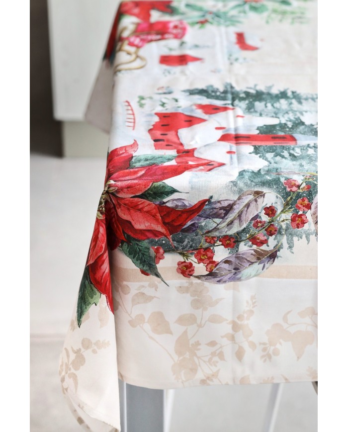 Tovaglia Natale 6 posti 100% cotone panama Stella Mon Amour