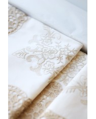 Parure Lenzuola matrimoniali in lino ricamate mod. Burano ecrù