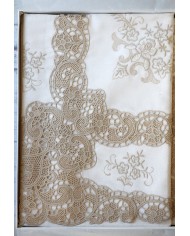 Parure Lenzuola matrimoniali in lino ricamate mod. Burano ecrù