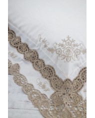 Parure Lenzuola matrimoniali in lino ricamate mod. Burano ecrù