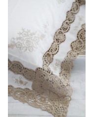 Parure Lenzuola matrimoniali in lino ricamate mod. Burano ecrù