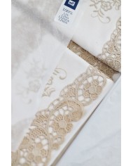 Parure Lenzuola matrimoniali in lino ricamate mod. Burano ecrù