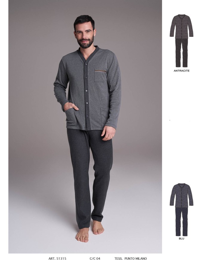 Pigiama Uomo punto milano aperto Vilfram art 51315