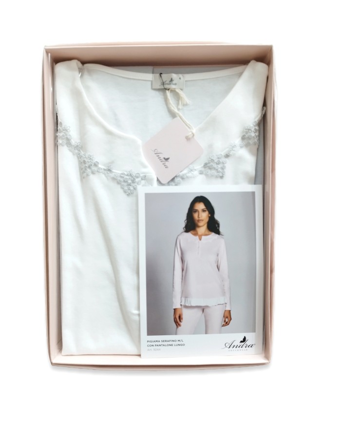 Pigiama Donna serafino manica lunga 100% Cotone Andra 9244