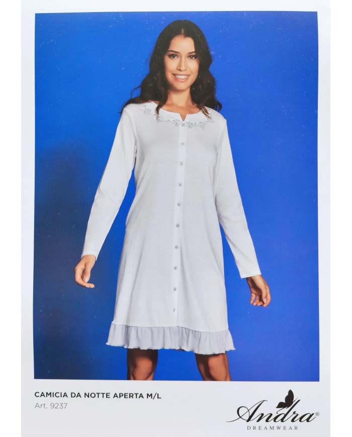 Camicia da notte aperta con bottoni 100% cotone Andra 9237
