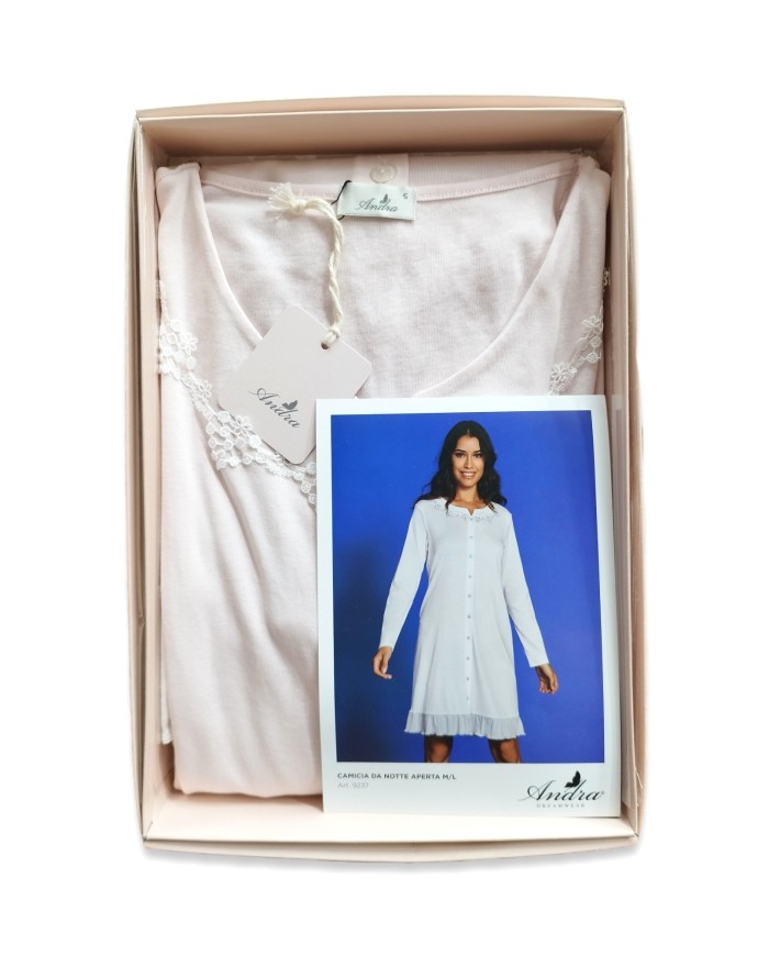 Camicia da notte aperta con bottoni 100% cotone Andra 9237