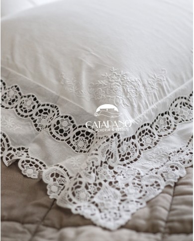 Parure Lenzuola matrimoniali in lino ricamate mod. Burano bianco