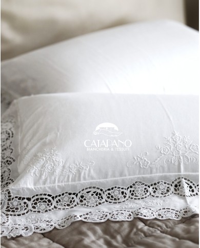 Parure Lenzuola matrimoniali in lino ricamate mod. Burano bianco