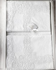 Tris in lino: copriletto, lenzuola e tovaglia Burano Maison Prestige Bianco