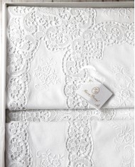 Tris in lino: copriletto, lenzuola e tovaglia Burano Maison Prestige Bianco