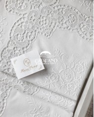 Tris in lino: copriletto, lenzuola e tovaglia Burano Maison Prestige Bianco