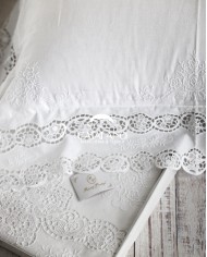 Tris in lino: copriletto, lenzuola e tovaglia Burano Maison Prestige Bianco