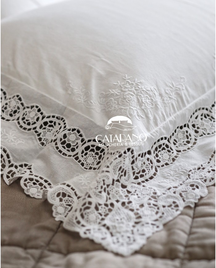 Tris in lino: copriletto, lenzuola e tovaglia Burano Maison Prestige Bianco