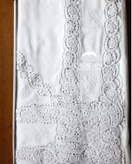 Tris in lino: copriletto, lenzuola e tovaglia Burano Maison Prestige Bianco