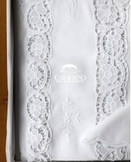 Tris in lino: copriletto, lenzuola e tovaglia Burano Maison Prestige Bianco