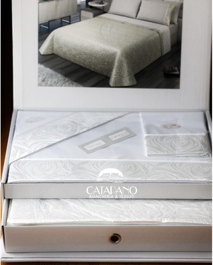 Coordinato Copriletto e Completo lenzuola in puro cotone By Carezze art Raquel